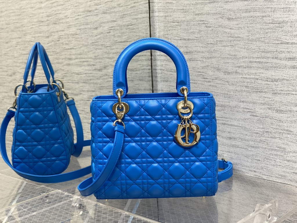 Dior M0565 Medium Lady Bag Cannage Lambskin sky blue gold - Default Title - View 1