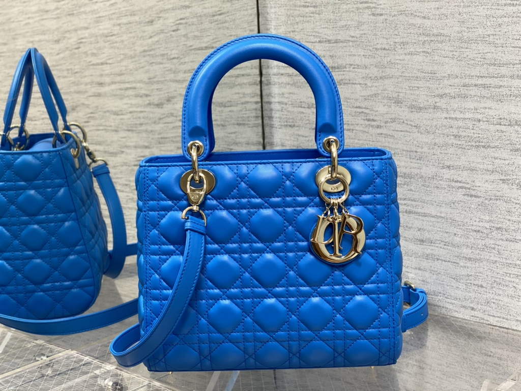 Dior M0565 Medium Lady Bag Cannage Lambskin sky blue gold - Default Title - View 2