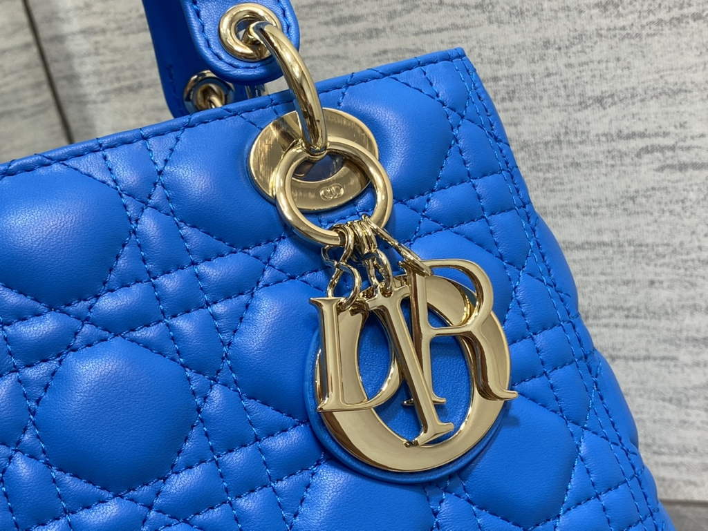 Dior M0565 Medium Lady Bag Cannage Lambskin sky blue gold - Default Title - View 4