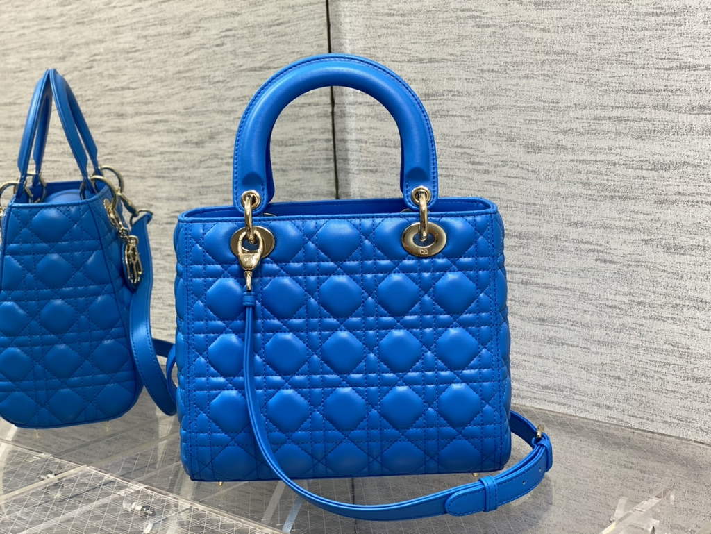 Dior M0565 Medium Lady Bag Cannage Lambskin sky blue gold - Default Title - View 5