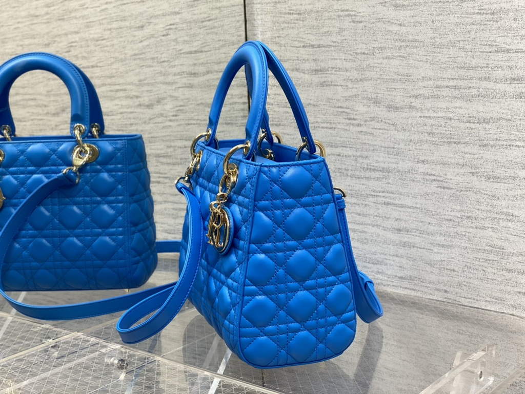 Dior M0565 Medium Lady Bag Cannage Lambskin sky blue gold - Default Title - View 6