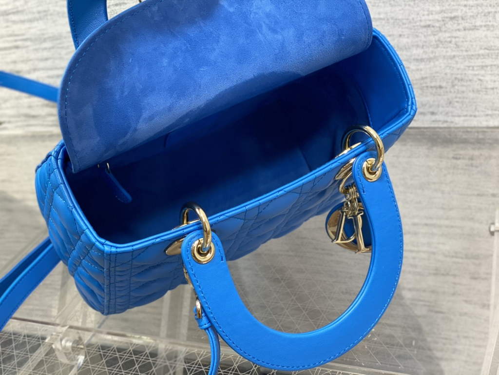 Dior M0565 Medium Lady Bag Cannage Lambskin sky blue gold - Default Title - View 8