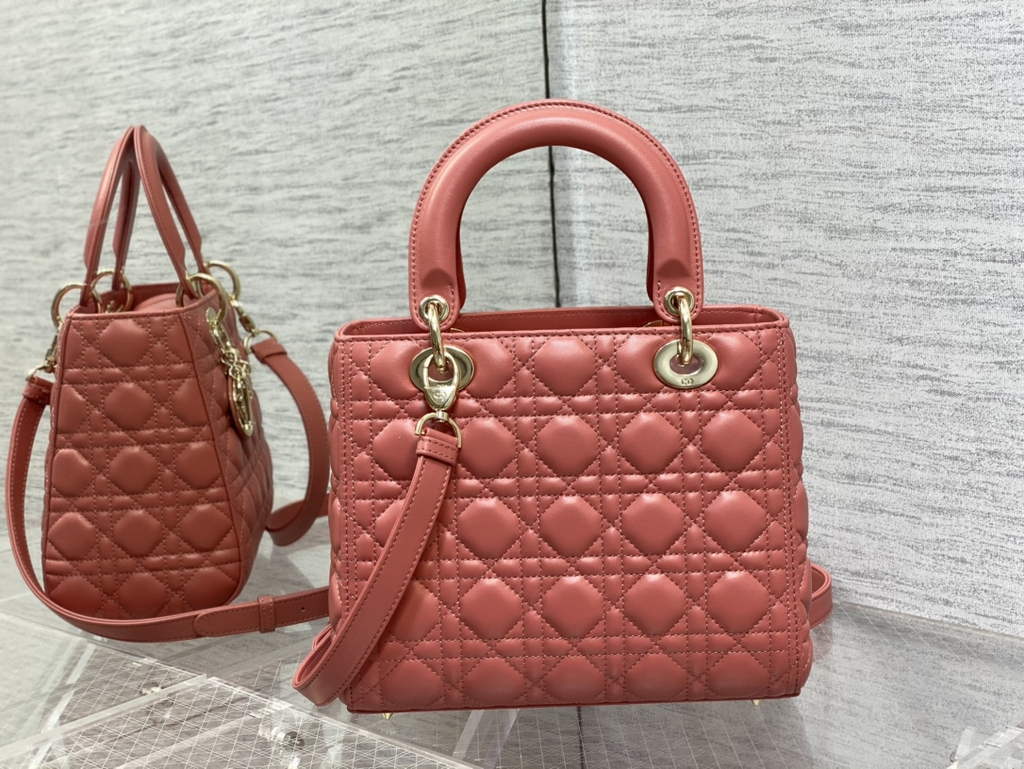 Dior M0565 Medium Lady Bag Cannage Lambskin Dark pink - Default Title - View 5