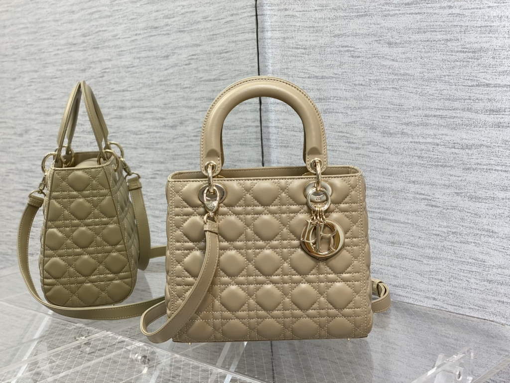 Dior M0565 Medium Lady Bag Cannage Lambskin Dark beige gold - Default Title - View 1