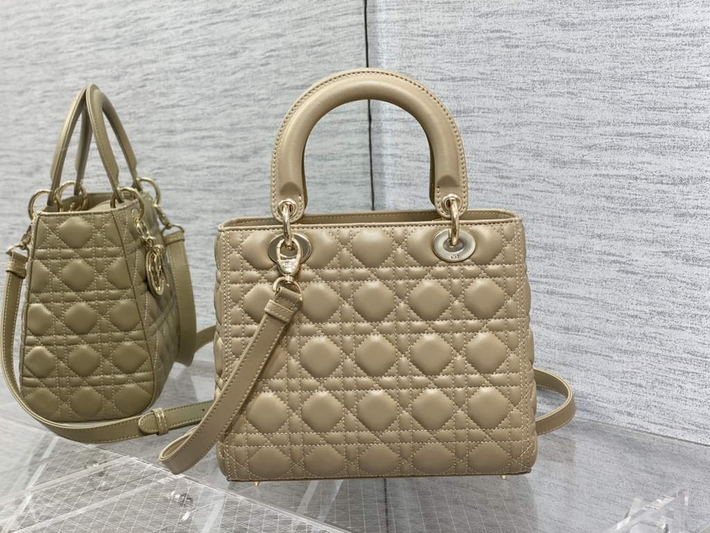 Dior M0565 Medium Lady Bag Cannage Lambskin Dark beige gold - Default Title - View 5