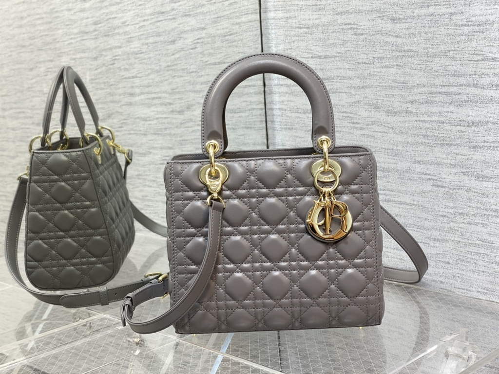 Dior M0565 Medium Lady Bag Cannage Lambskin gray gold - Default Title - View 1