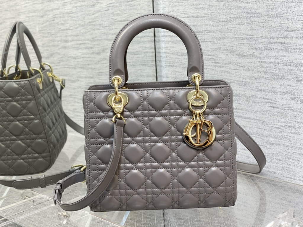 Dior M0565 Medium Lady Bag Cannage Lambskin gray gold - Default Title - View 2