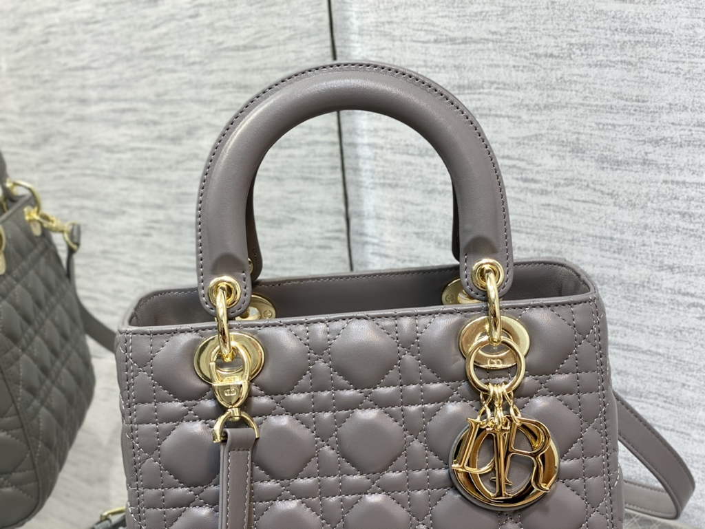 Dior M0565 Medium Lady Bag Cannage Lambskin gray gold - Default Title - View 3