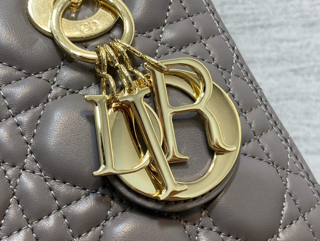 Dior M0565 Medium Lady Bag Cannage Lambskin gray gold - Default Title - View 4