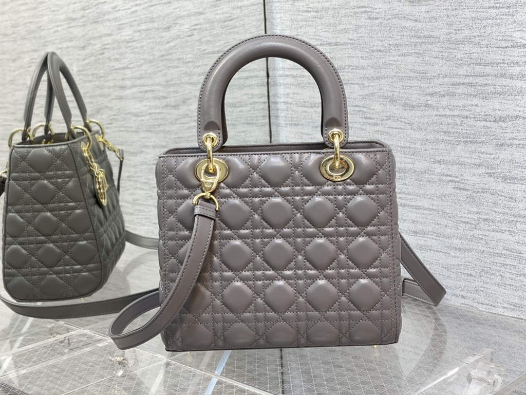 Dior M0565 Medium Lady Bag Cannage Lambskin gray gold - Default Title - View 5