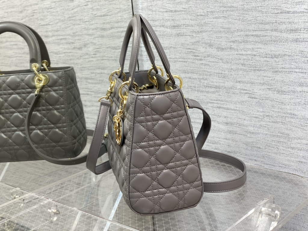 Dior M0565 Medium Lady Bag Cannage Lambskin gray gold - Default Title - View 6