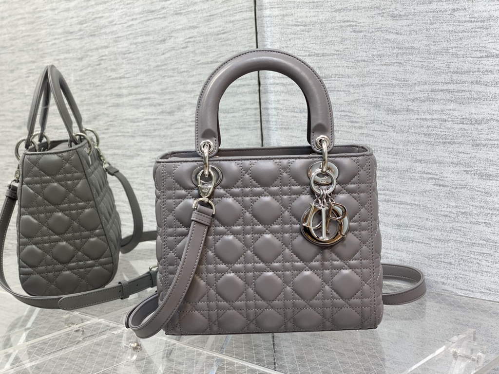 Dior M0565 Medium Lady Bag Cannage Lambskin gray silver - Default Title - View 1