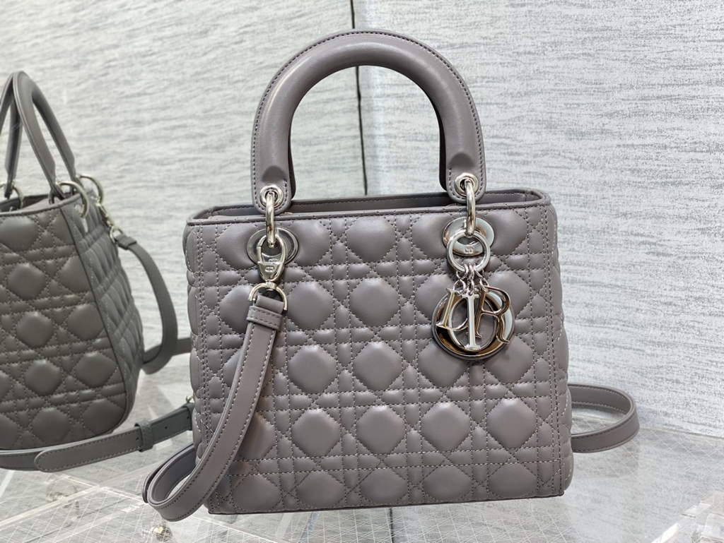 Dior M0565 Medium Lady Bag Cannage Lambskin gray silver - Default Title - View 2