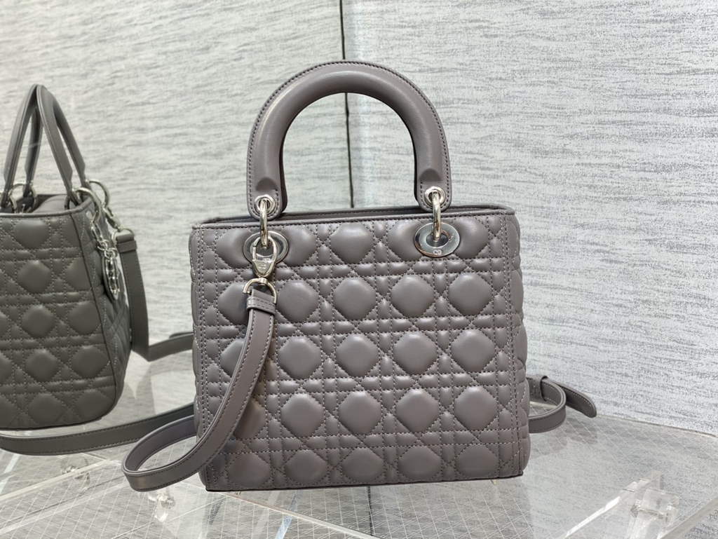 Dior M0565 Medium Lady Bag Cannage Lambskin gray silver - Default Title - View 5