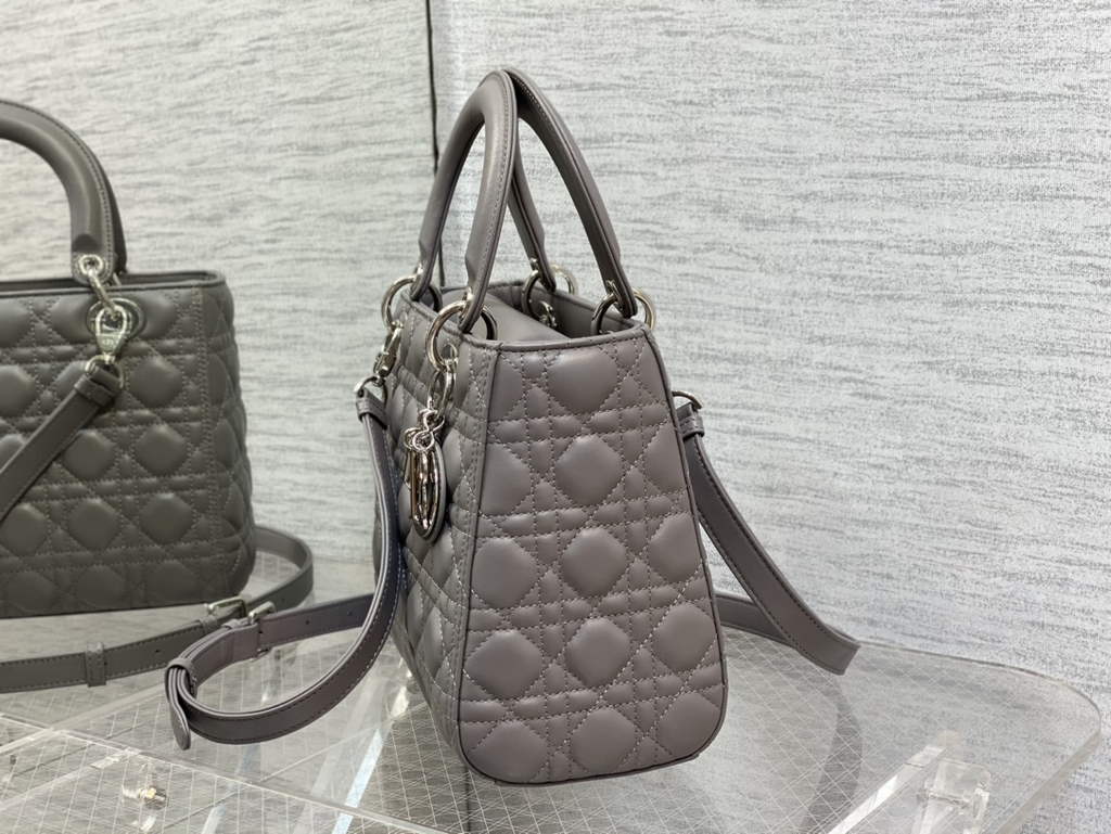 Dior M0565 Medium Lady Bag Cannage Lambskin gray silver - Default Title - View 6