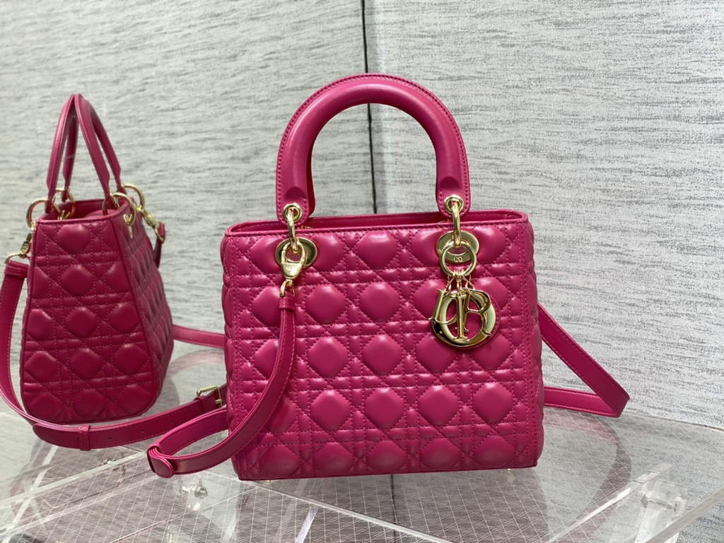 Dior M0565 Medium Lady Bag Cannage Lambskin plum gold - Default Title - View 1
