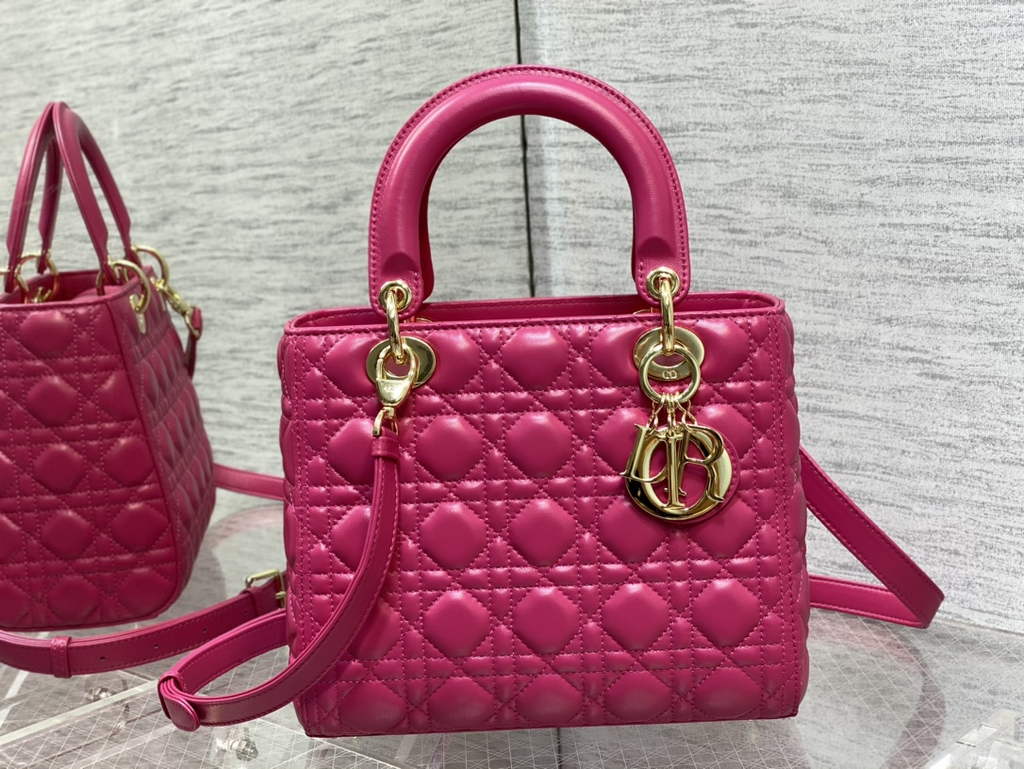 Dior M0565 Medium Lady Bag Cannage Lambskin plum gold - Default Title - View 2