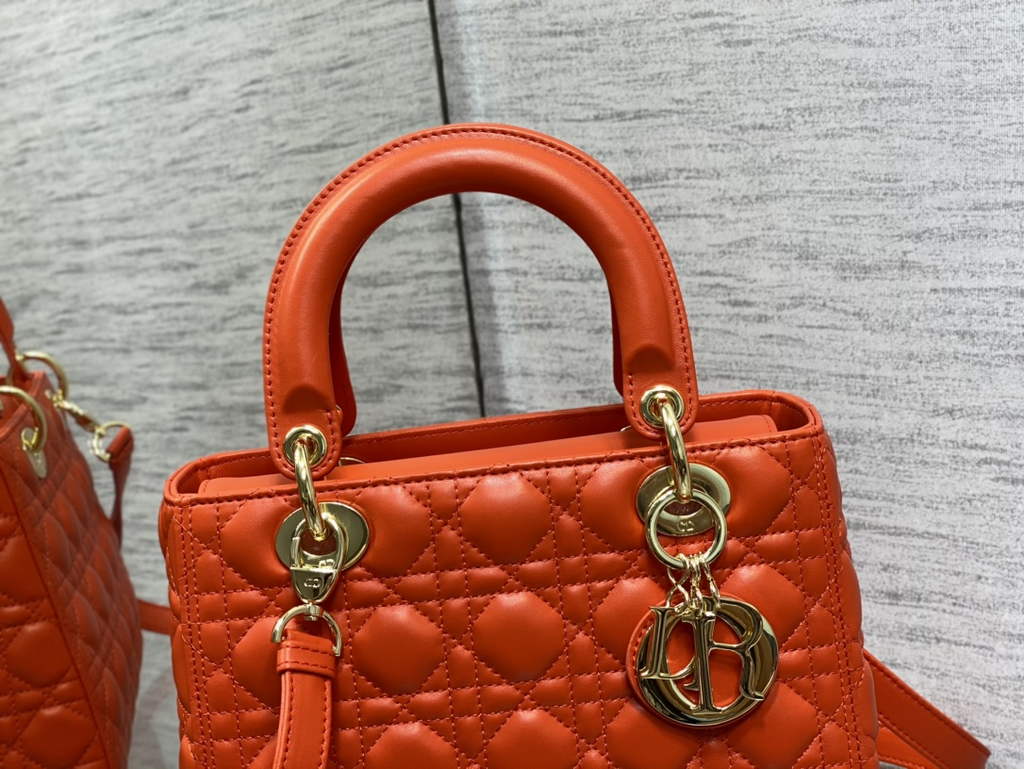 Dior M0565 Medium Lady Bag Cannage Lambskin red gold - Default Title - View 3