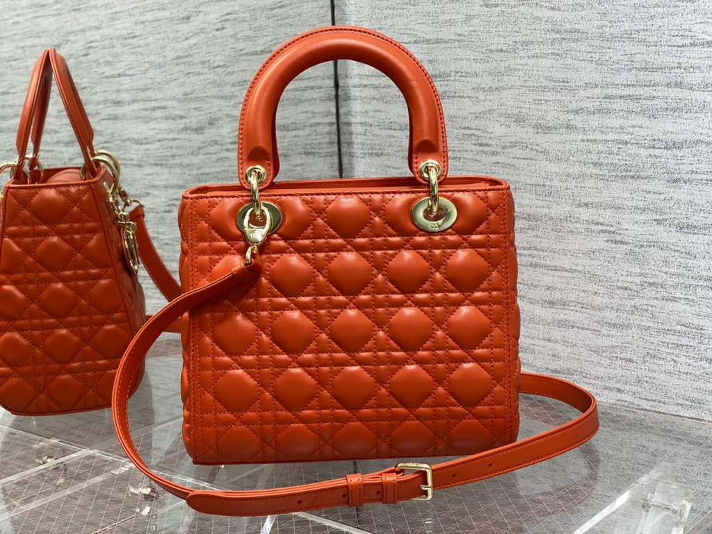 Dior M0565 Medium Lady Bag Cannage Lambskin red gold - Default Title - View 5