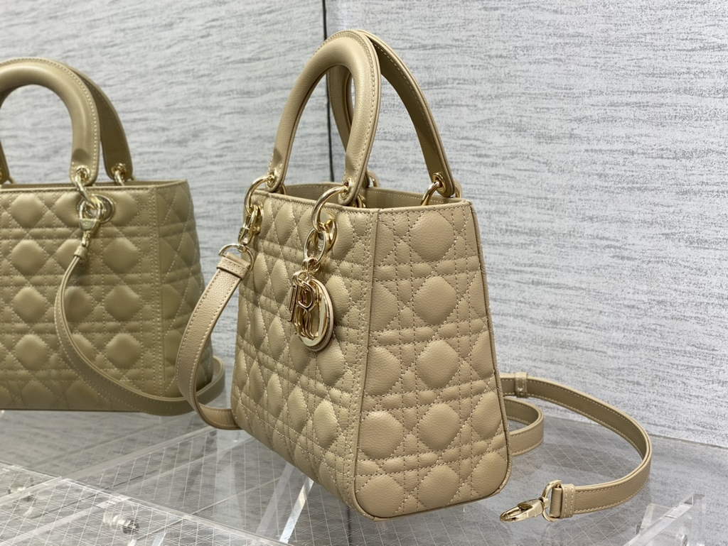 Dior M0565 Medium Lady Bag Apricot Gold Grained Cannage Calfskin - Default Title - View 5