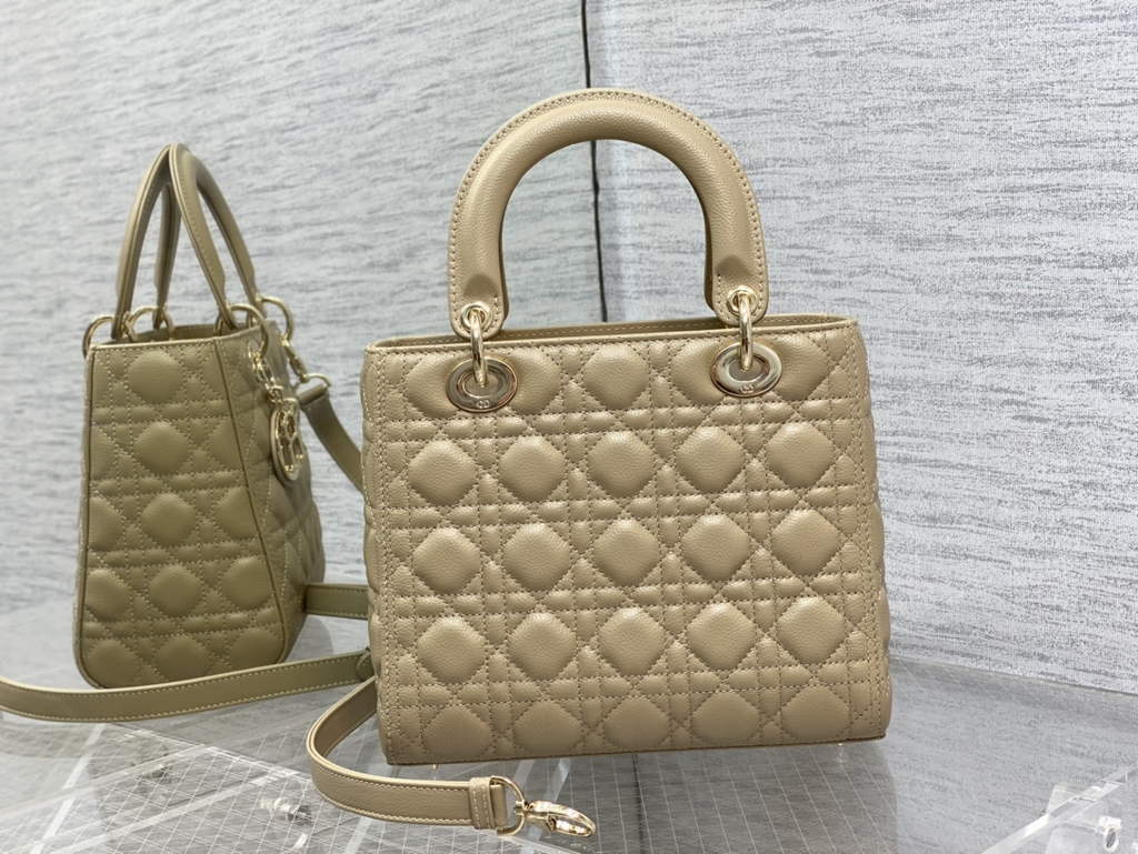 Dior M0565 Medium Lady Bag Apricot Gold Grained Cannage Calfskin - Default Title - View 6