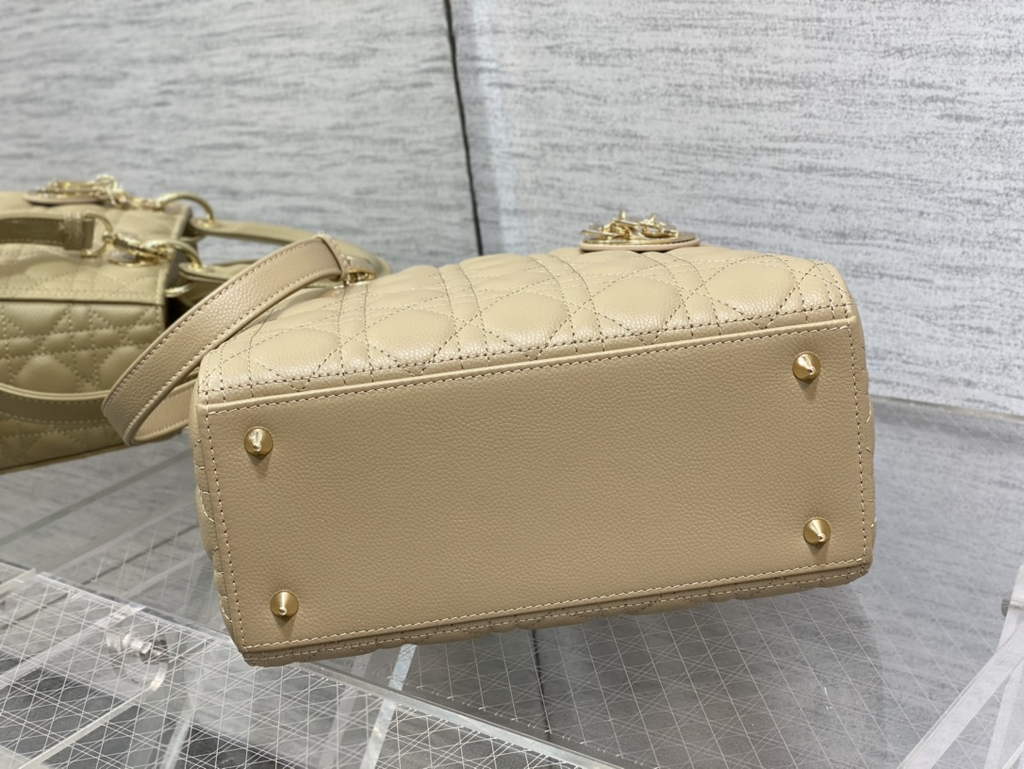 Dior M0565 Medium Lady Bag Apricot Gold Grained Cannage Calfskin - Default Title - View 7