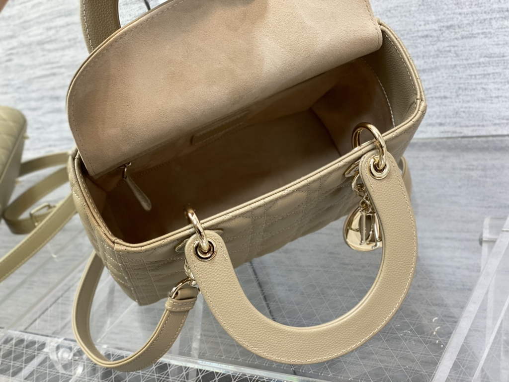 Dior M0565 Medium Lady Bag Apricot Gold Grained Cannage Calfskin - Default Title - View 8