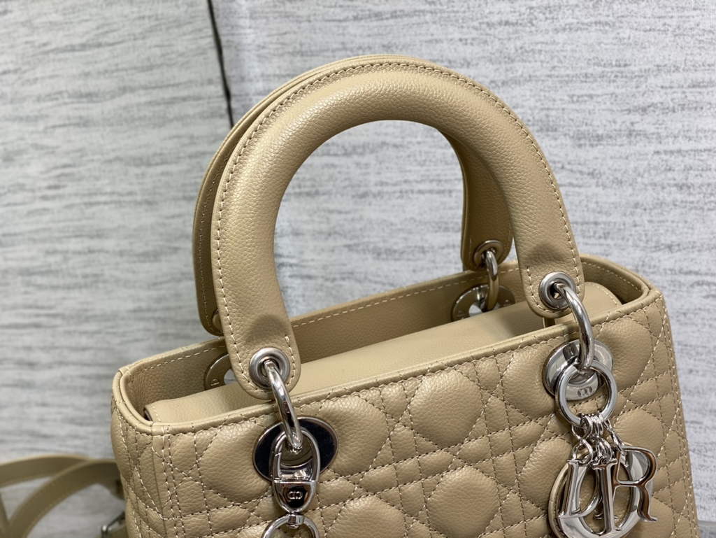Dior M0565 Medium Lady Bag Apricot Silver Grained Cannage Calfskin - Default Title - View 2