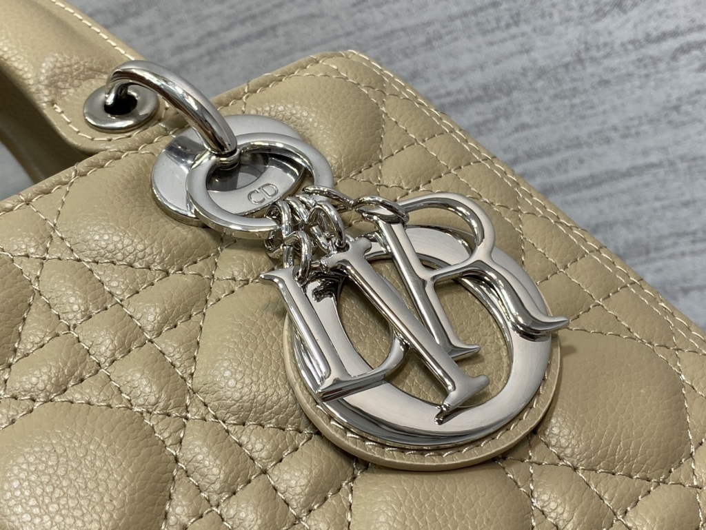 Dior M0565 Medium Lady Bag Apricot Silver Grained Cannage Calfskin - Default Title - View 3