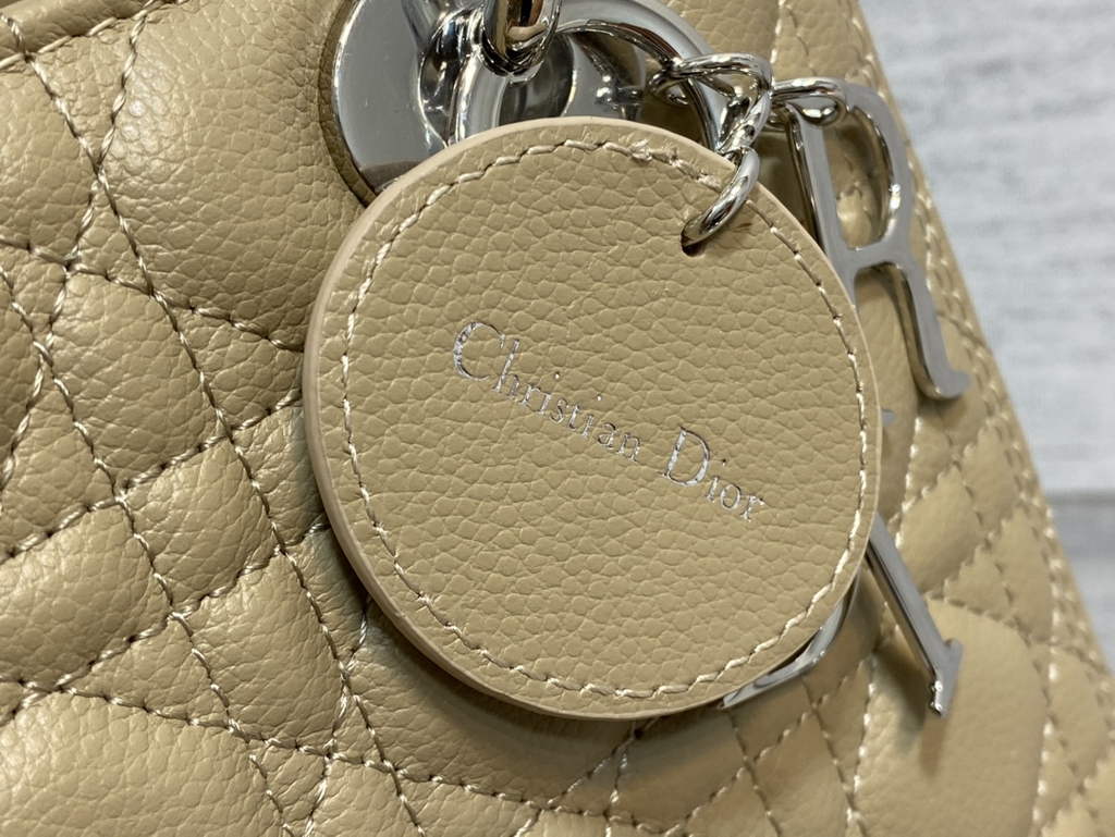 Dior M0565 Medium Lady Bag Apricot Silver Grained Cannage Calfskin - Default Title - View 4