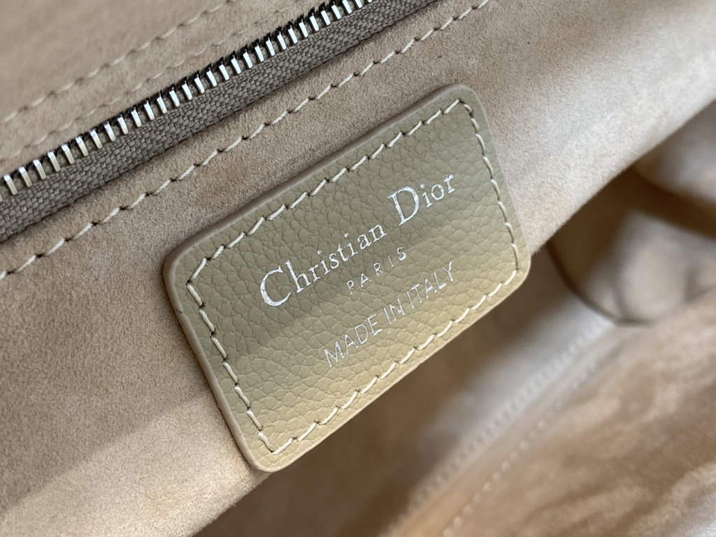 Dior M0565 Medium Lady Bag Apricot Silver Grained Cannage Calfskin - Default Title - View 9
