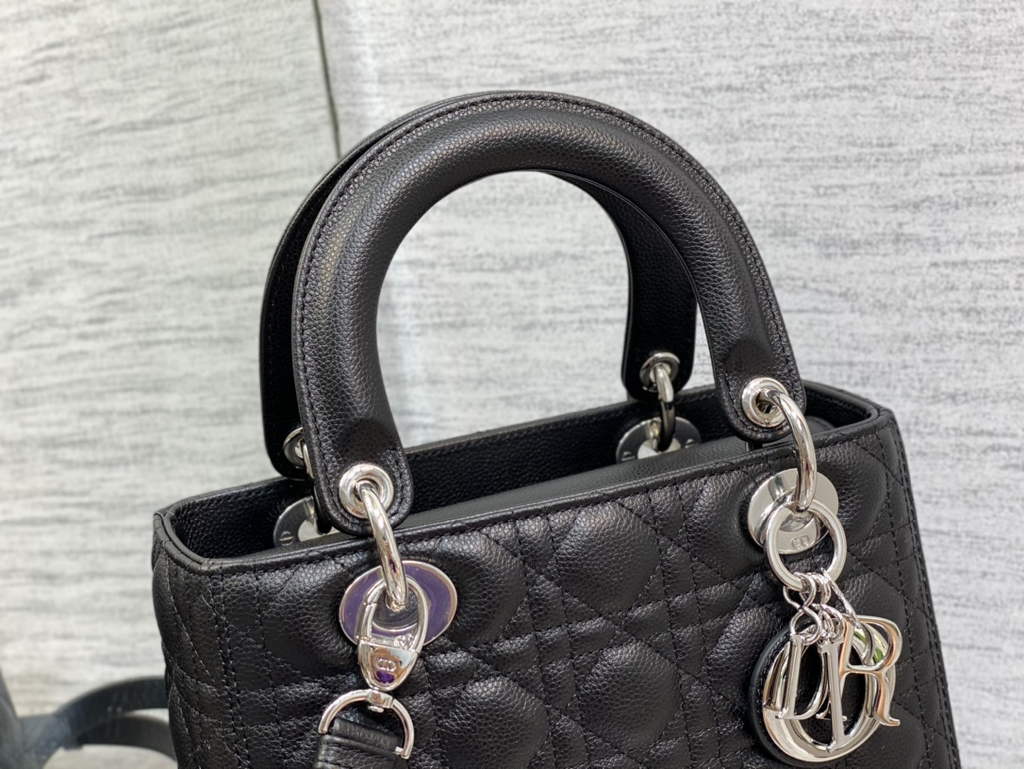 Dior M0565 Medium Lady Bag Black Silver Grained Cannage Calfskin - Default Title - View 2