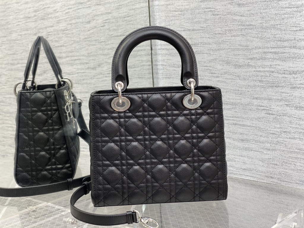 Dior M0565 Medium Lady Bag Black Silver Grained Cannage Calfskin - Default Title - View 5
