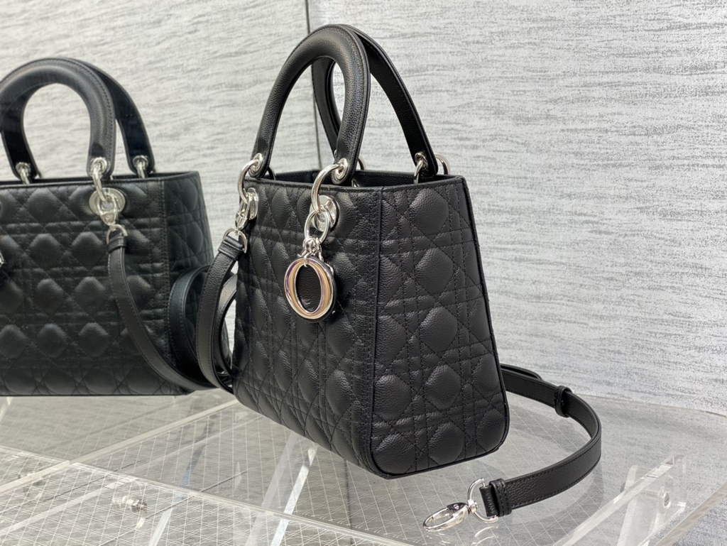Dior M0565 Medium Lady Bag Black Silver Grained Cannage Calfskin - Default Title - View 6
