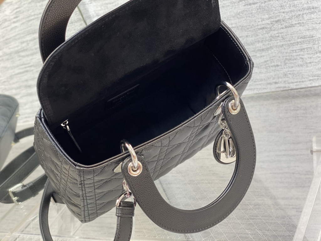 Dior M0565 Medium Lady Bag Black Silver Grained Cannage Calfskin - Default Title - View 8