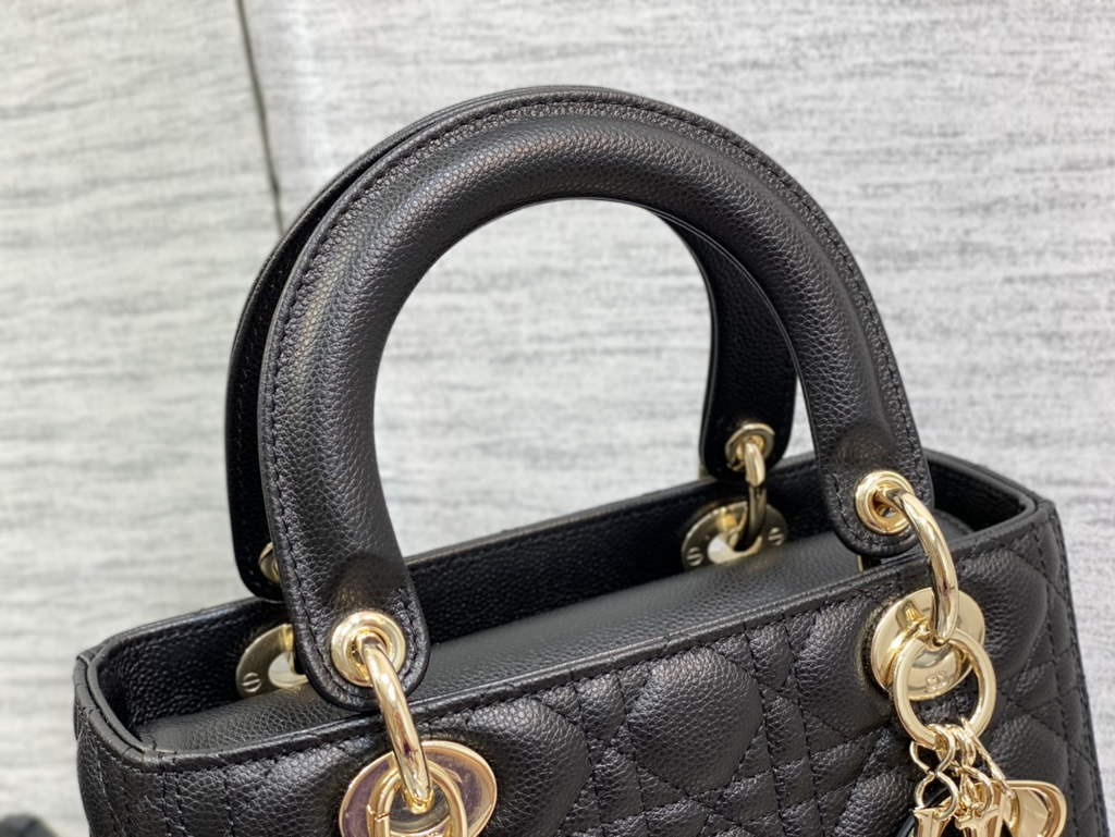Dior M0565 Medium Lady Bag Black Gold Grained Cannage Calfskin - Default Title - View 2