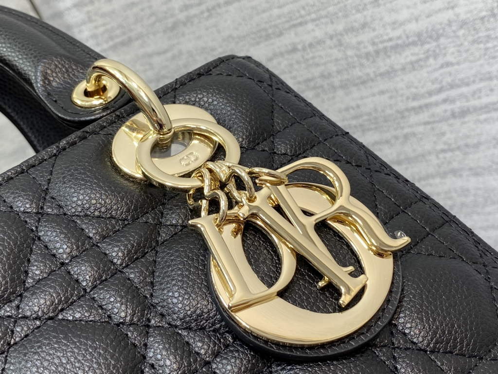 Dior M0565 Medium Lady Bag Black Gold Grained Cannage Calfskin - Default Title - View 3