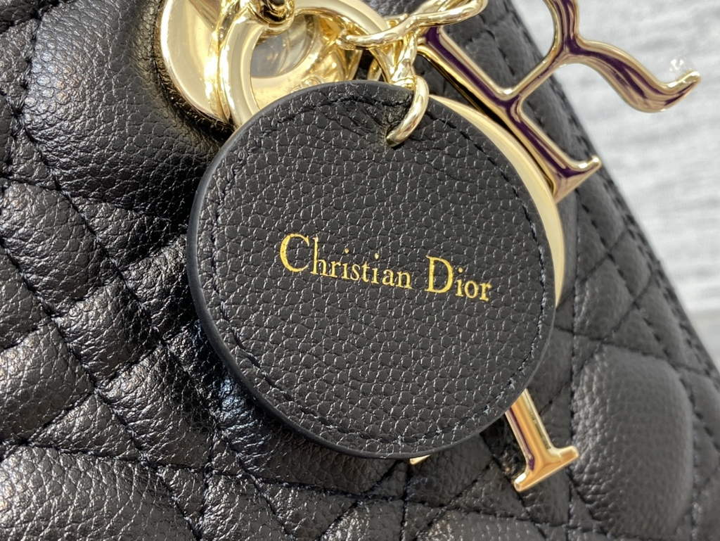 Dior M0565 Medium Lady Bag Black Gold Grained Cannage Calfskin - Default Title - View 4