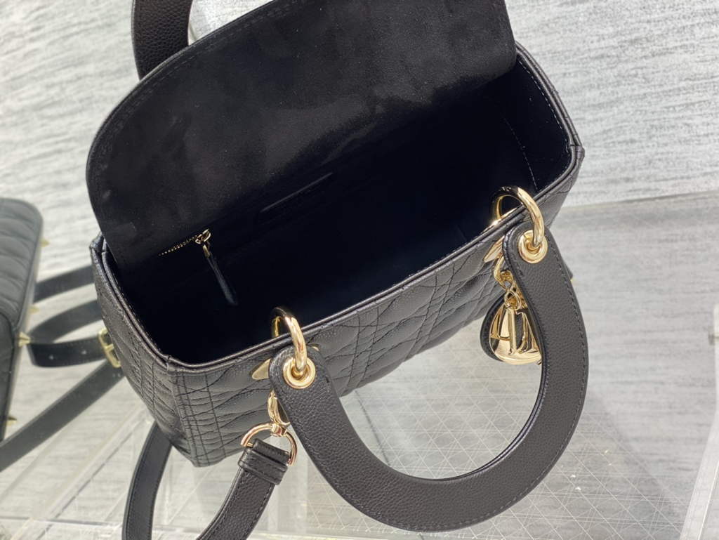 Dior M0565 Medium Lady Bag Black Gold Grained Cannage Calfskin - Default Title - View 8
