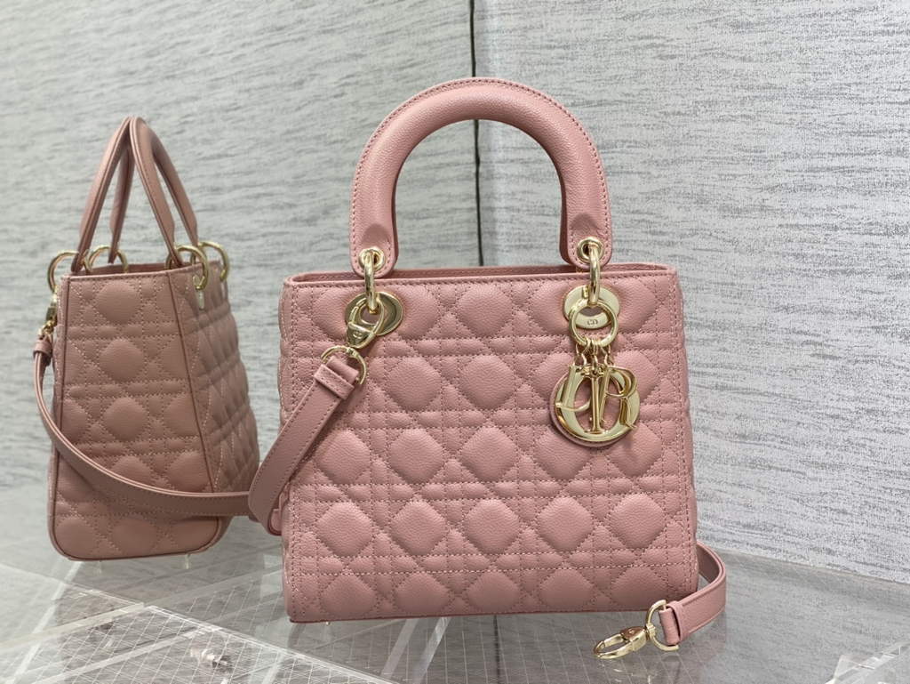 Dior M0565 Medium Lady Bag Pink Gold Grained Cannage Calfskin - Default Title - View 1