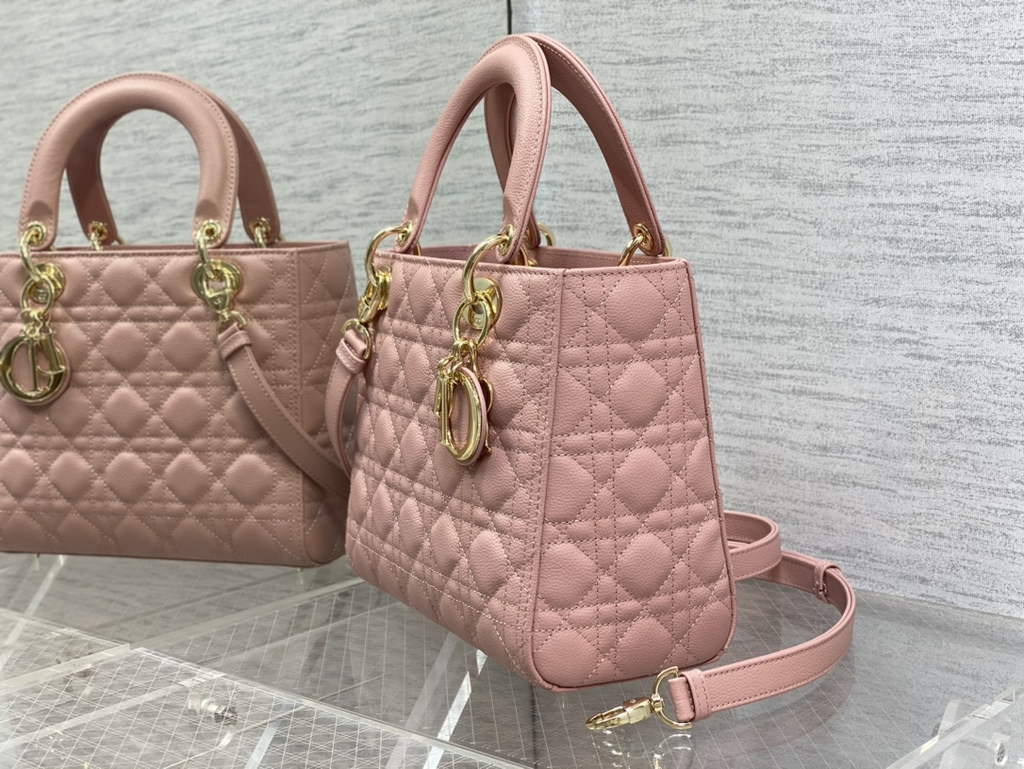 Dior M0565 Medium Lady Bag Pink Gold Grained Cannage Calfskin - Default Title - View 5