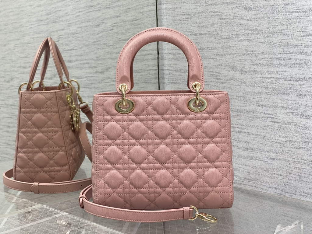 Dior M0565 Medium Lady Bag Pink Gold Grained Cannage Calfskin - Default Title - View 6