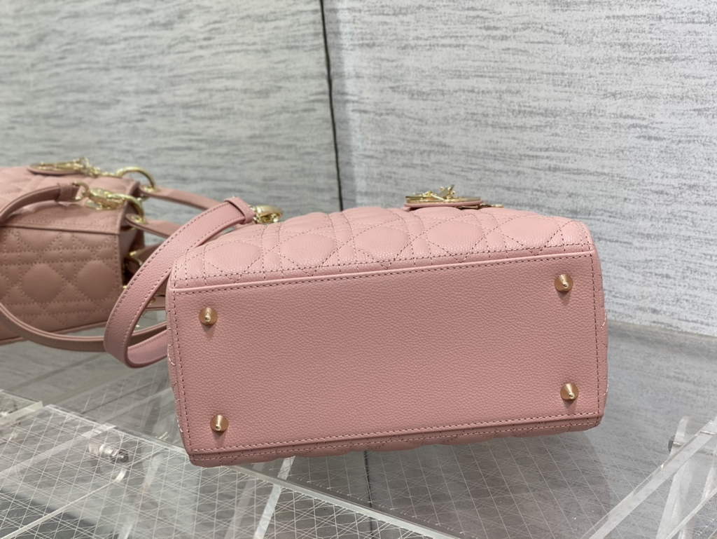Dior M0565 Medium Lady Bag Pink Gold Grained Cannage Calfskin - Default Title - View 7