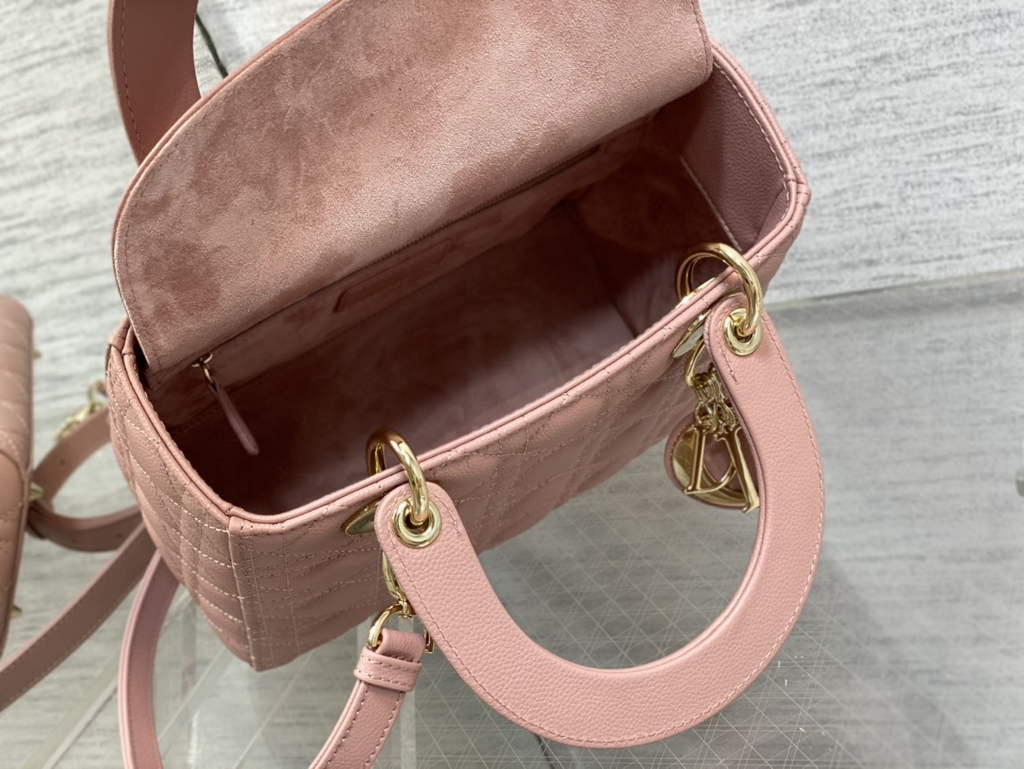 Dior M0565 Medium Lady Bag Pink Gold Grained Cannage Calfskin - Default Title - View 8