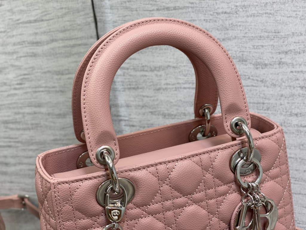 Dior M0565 Medium Lady Bag Pink Silver Grained Cannage Calfskin - Default Title - View 2