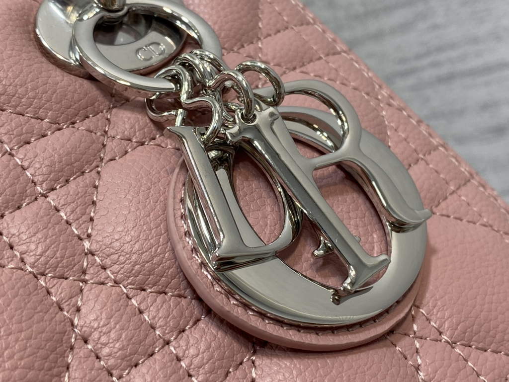 Dior M0565 Medium Lady Bag Pink Silver Grained Cannage Calfskin - Default Title - View 3