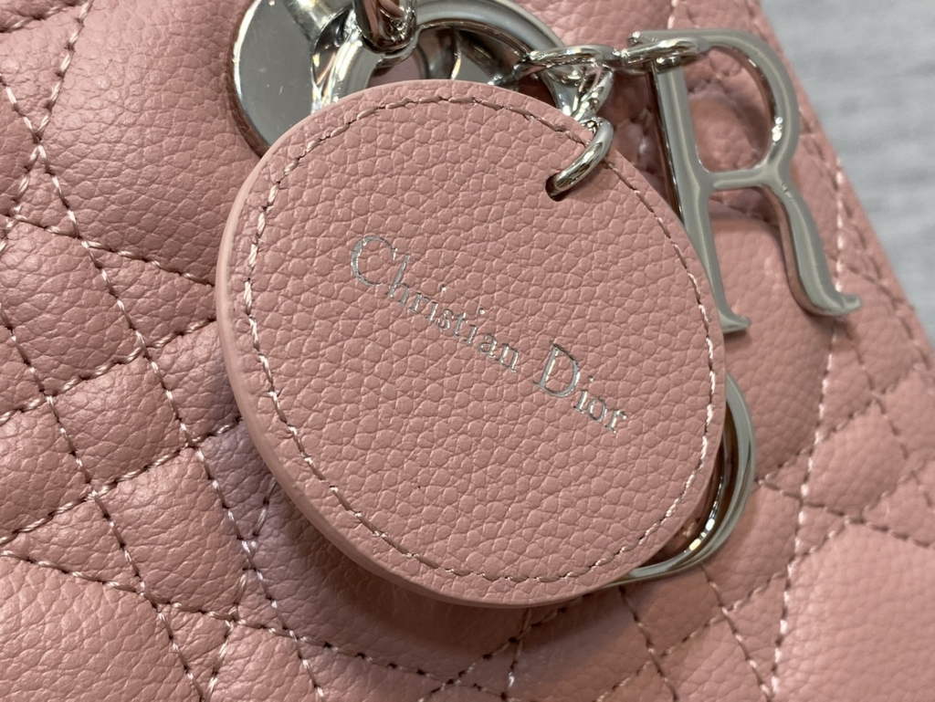 Dior M0565 Medium Lady Bag Pink Silver Grained Cannage Calfskin - Default Title - View 4