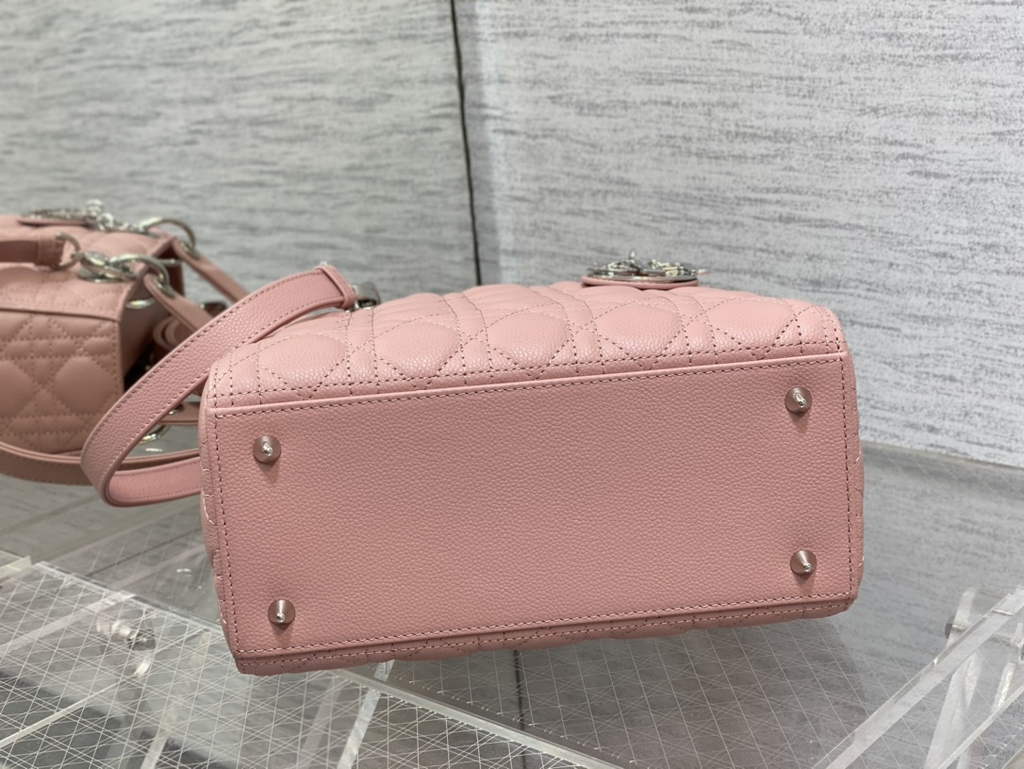 Dior M0565 Medium Lady Bag Pink Silver Grained Cannage Calfskin - Default Title - View 7