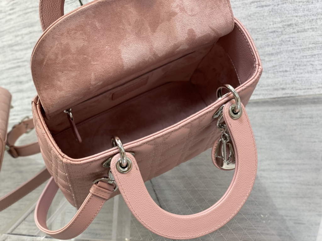 Dior M0565 Medium Lady Bag Pink Silver Grained Cannage Calfskin - Default Title - View 8