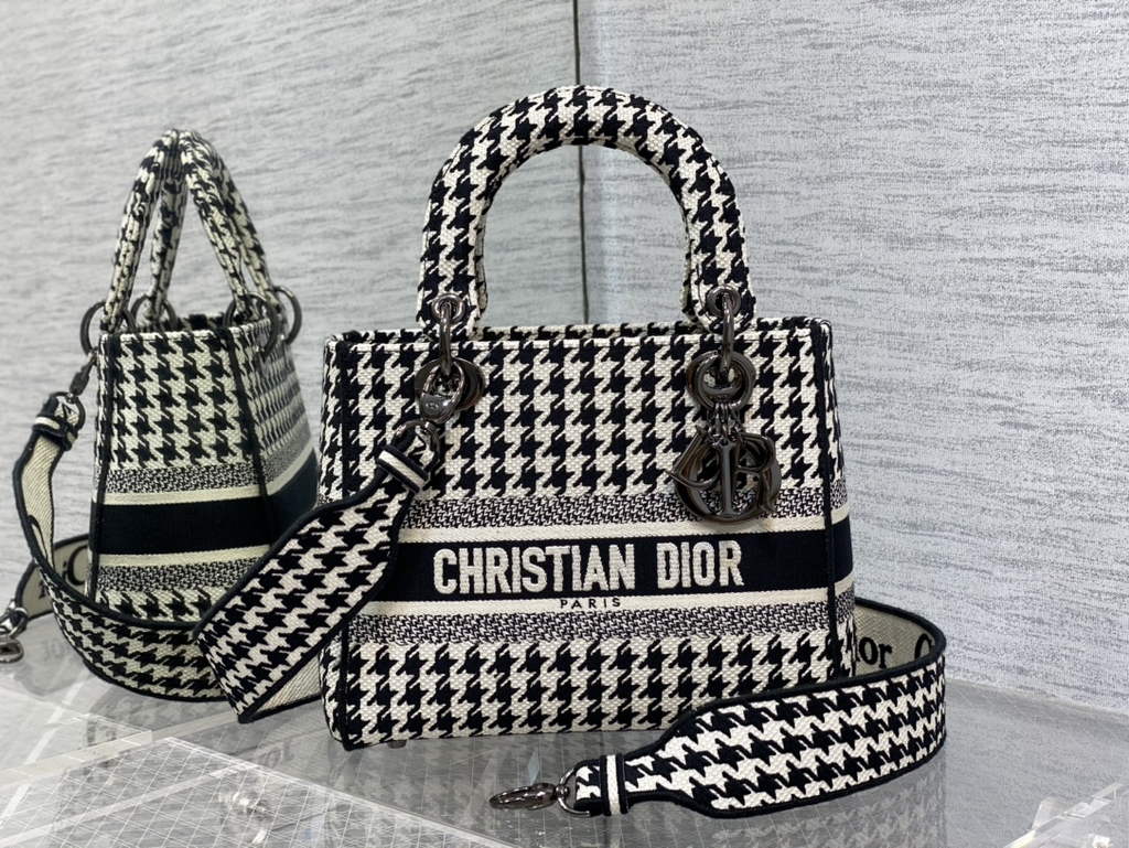 Dior M0565 Medium Lady D-Lite Bag Black and White - Default Title - View 2
